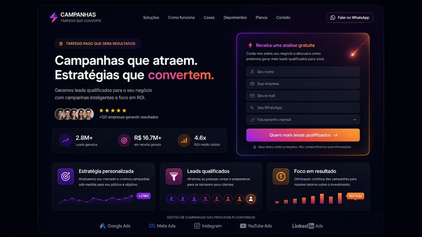 Exemplo visual de landing page para campanhas